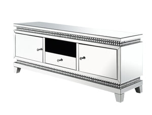 Lotus Glam TV Stand Mirrored & Faux Crystals 91835-ACME