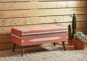 Contemporary Upholstered Storage Bench Orange and Beige