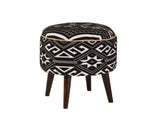 Traditional Round Upholstered Ottoman Black and White