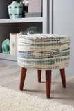 Contemporary Round Accent Stool Blue and White