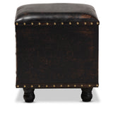 Baxton Studio Charlier Rustic Antique Inspired Dark Brown Faux Leather Upholstered Wood Storage Ottoman with Book Spine Drawer