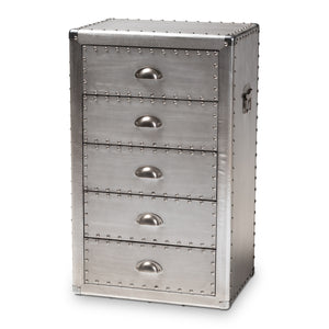 Baxton Studio Davet French Industrial Silver Metal 5-Drawer Accent Storage Cabinet