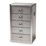 Davet French Industrial Silver Metal 5-Drawer Accent Storage Cabinet