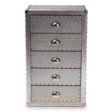 Baxton Studio Davet French Industrial Silver Metal 5-Drawer Accent Storage Cabinet