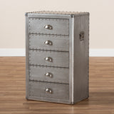 Baxton Studio Davet French Industrial Silver Metal 5-Drawer Accent Storage Cabinet