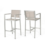 Cape Coral Outdoor Grey Mesh 29.50 Inch Barstools with Silver Rust-Proof Aluminum Frame Noble House