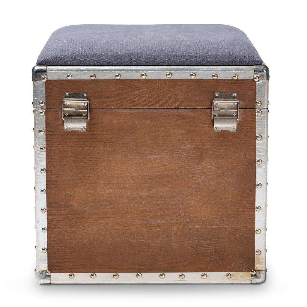 Baxton Studio Violetta Vintage Industrial Light Gray Fabric Upholstered Wood Storage Trunk Ottoman