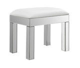 Modern Rectangular Upholstered Vanity Stool – Chic White & Mirror Design for Glamorous Spaces