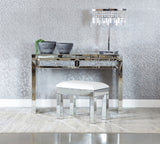 Modern Rectangular Upholstered Vanity Stool – Chic White & Mirror Design for Glamorous Spaces