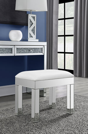 Modern Rectangular Upholstered Vanity Stool – Chic White & Mirror Design for Glamorous Spaces