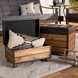 Baxton Studio Marelli Rustic Dark Brown Faux Leather Upholstered 2-Piece Wood Storage Trunk Ottoman Set