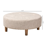 Baxton Studio Vinet Modern and Contemporary Beige Fabric Upholstered Natural Wood Cocktail Ottoman