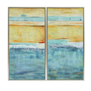 Sagebrook Home Contemporary 50x26, Set of 2 - , Ocean Oil Painting, Multi 70060 Multi Wood