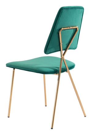 Zuo Modern Chloe 100% Polyester, Plywood, Steel Modern Commercial Grade Dining Chair Set - Set of 2 Green, Gold 100% Polyester, Plywood, Steel