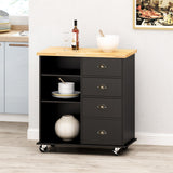 Provence Contemporary Kitchen Cart with Wheels, Black and Natural Noble House