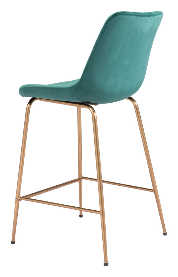 Zuo Modern Tony 100% Polyester, Plywood, Steel Modern Commercial Grade Counter Stool Green, Gold 100% Polyester, Plywood, Steel