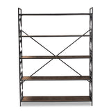 Baxton Studio Mirna Industrial Black Iron Metal and Natural Oak Wood 5-Shelf Quatrefoil Accent Bookcase