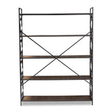 Baxton Studio Mirna Industrial Black Iron Metal and Natural Oak Wood 5-Shelf Quatrefoil Accent Bookcase