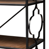 Baxton Studio Mirna Industrial Black Iron Metal and Natural Oak Wood 5-Shelf Quatrefoil Accent Bookcase