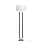 Contemporary Industrial Floor Lamp with White Linen Drum Shade and Stylish Orb Base Design