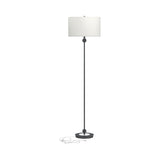 Contemporary Industrial Floor Lamp with White Linen Drum Shade and Stylish Orb Base Design