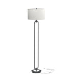 Contemporary Industrial Floor Lamp with White Linen Drum Shade and Stylish Orb Base Design