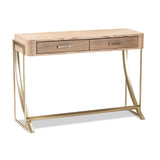 Lafoy Modern and Contemporary Natural Brown Finished Wood and Gold Finished 2-Drawer Console Table