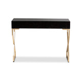 Baxton Studio Carville Modern and Contemporary Dark Brown Faux Leather Upholstered Gold Finished 2-Drawer Console Table