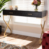 Baxton Studio Carville Modern and Contemporary Dark Brown Faux Leather Upholstered Gold Finished 2-Drawer Console Table