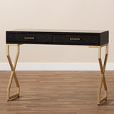 Baxton Studio Carville Modern and Contemporary Dark Brown Faux Leather Upholstered Gold Finished 2-Drawer Console Table