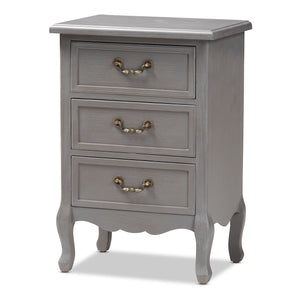 Baxton Studio Capucine Antique French Country Cottage Grey Finished Wood 3-Drawer Nightstand