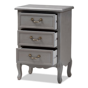 Baxton Studio Capucine Antique French Country Cottage Grey Finished Wood 3-Drawer Nightstand