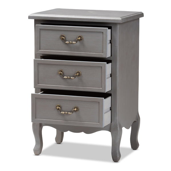Baxton Studio Capucine Antique French Country Cottage Grey Finished Wood 3-Drawer Nightstand