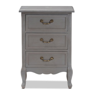 Baxton Studio Capucine Antique French Country Cottage Grey Finished Wood 3-Drawer Nightstand