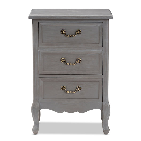 Baxton Studio Capucine Antique French Country Cottage Grey Finished Wood 3-Drawer Nightstand