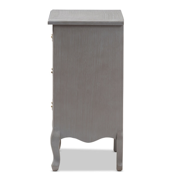 Baxton Studio Capucine Antique French Country Cottage Grey Finished Wood 3-Drawer Nightstand