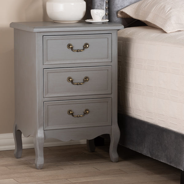 Baxton Studio Capucine Antique French Country Cottage Grey Finished Wood 3-Drawer Nightstand