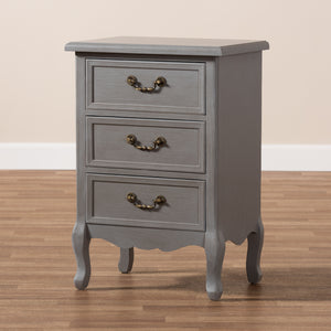 Baxton Studio Capucine Antique French Country Cottage Grey Finished Wood 3-Drawer Nightstand
