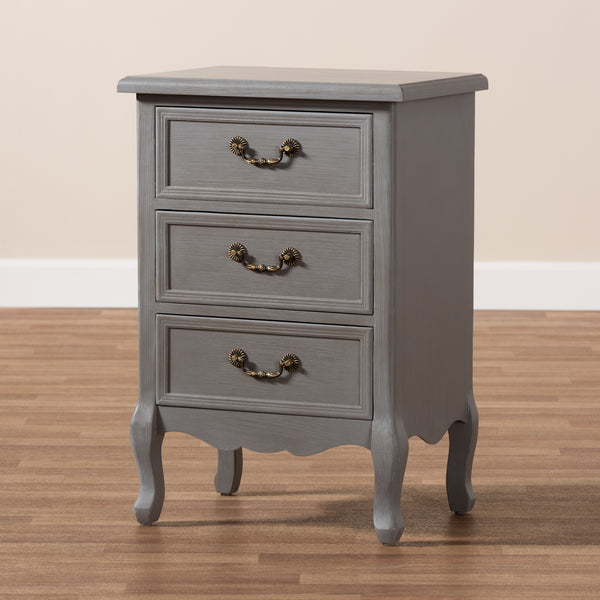 Baxton Studio Capucine Antique French Country Cottage Grey Finished Wood 3-Drawer Nightstand