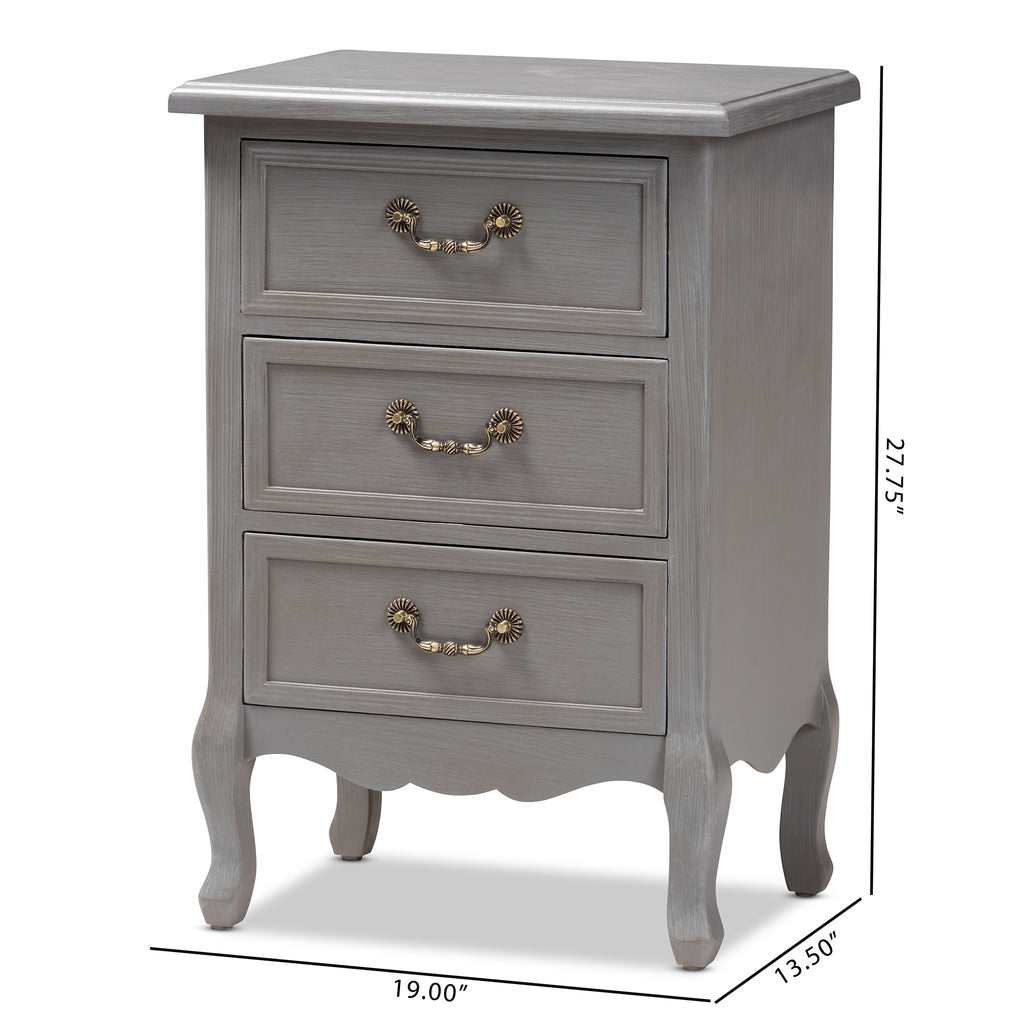 Baxton Studio Capucine Antique French Country Cottage Grey Finished Wood 3-Drawer Nightstand