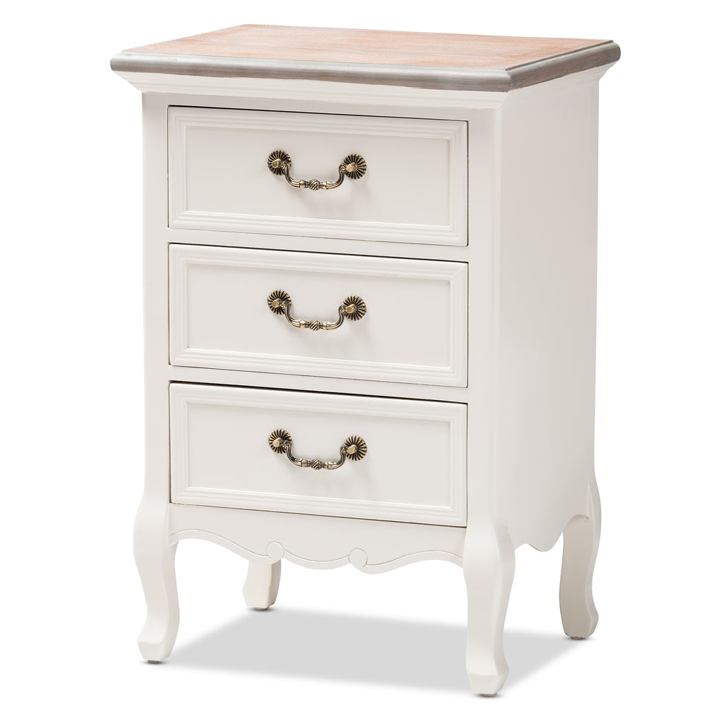Baxton Studio Capucine Antique French Country Cottage Two Tone Natural Whitewashed Oak and White Finished Wood 3-Drawer Nightstand
