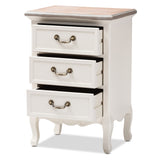 Baxton Studio Capucine Antique French Country Cottage Two Tone Natural Whitewashed Oak and White Finished Wood 3-Drawer Nightstand