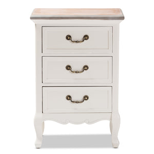 Baxton Studio Capucine Antique French Country Cottage Two Tone Natural Whitewashed Oak and White Finished Wood 3-Drawer Nightstand