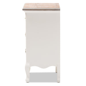 Baxton Studio Capucine Antique French Country Cottage Two Tone Natural Whitewashed Oak and White Finished Wood 3-Drawer Nightstand