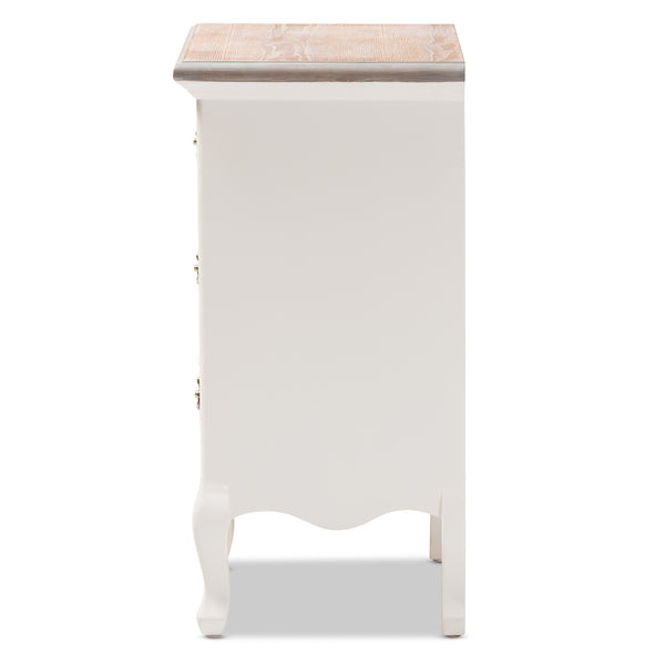 Baxton Studio Capucine Antique French Country Cottage Two Tone Natural Whitewashed Oak and White Finished Wood 3-Drawer Nightstand