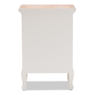Baxton Studio Capucine Antique French Country Cottage Two Tone Natural Whitewashed Oak and White Finished Wood 3-Drawer Nightstand