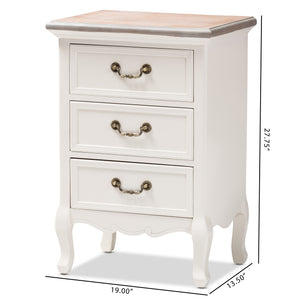 Baxton Studio Capucine Antique French Country Cottage Two Tone Natural Whitewashed Oak and White Finished Wood 3-Drawer Nightstand