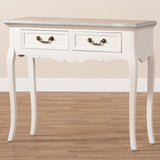 Baxton Studio Capucine Antique French Country Cottage Two Tone Natural Whitewashed Oak and White Finished Wood 2-Drawer Console Table