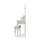 Baxton Studio Veronique Traditional French Provincial White Finished Wood 2-Piece Vanity Table with Mirror and Ottoman