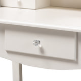 Baxton Studio Veronique Traditional French Provincial White Finished Wood 2-Piece Vanity Table with Mirror and Ottoman